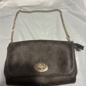 Coach Brown Crossbody Bag with Gold Chain